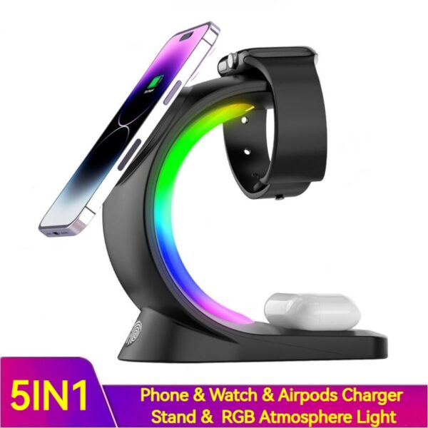 4 In 1 Magnetic Wireless Charger Fast Charging For Smart Phone Atmosphere Light Charging Station For Airpods Pro I-phone Watch - Image 4